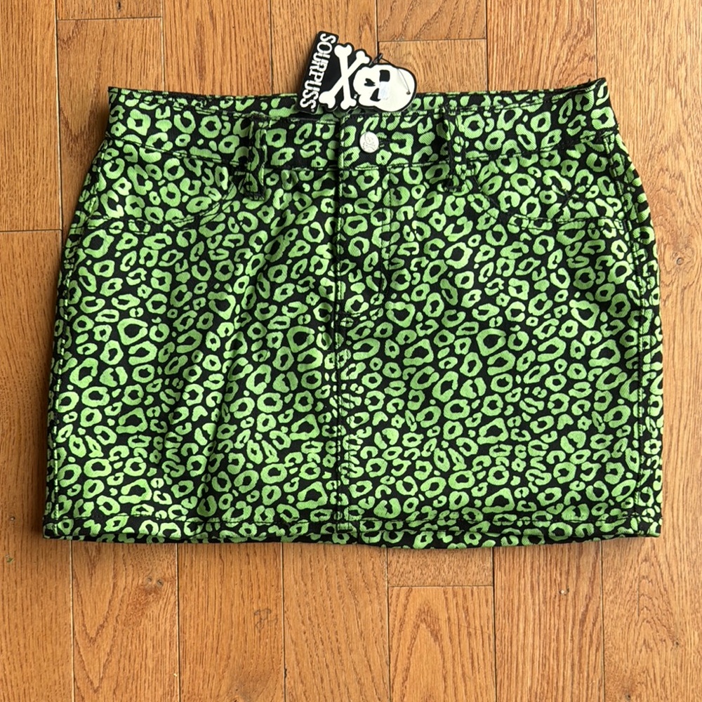 Sourpuss Green Leopard Mini Skirt